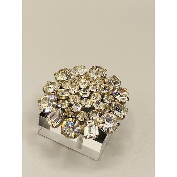 Vintage Faceted Clear Rhinestone Prong Set Brooch Estate Unsigned Brilliant NH - Picture 6 of 12